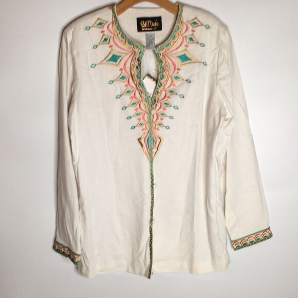NWT Bob Mackie Wearable Art Embroidered Tunic Linen Blend Sz Medium - Picture 1 of 16